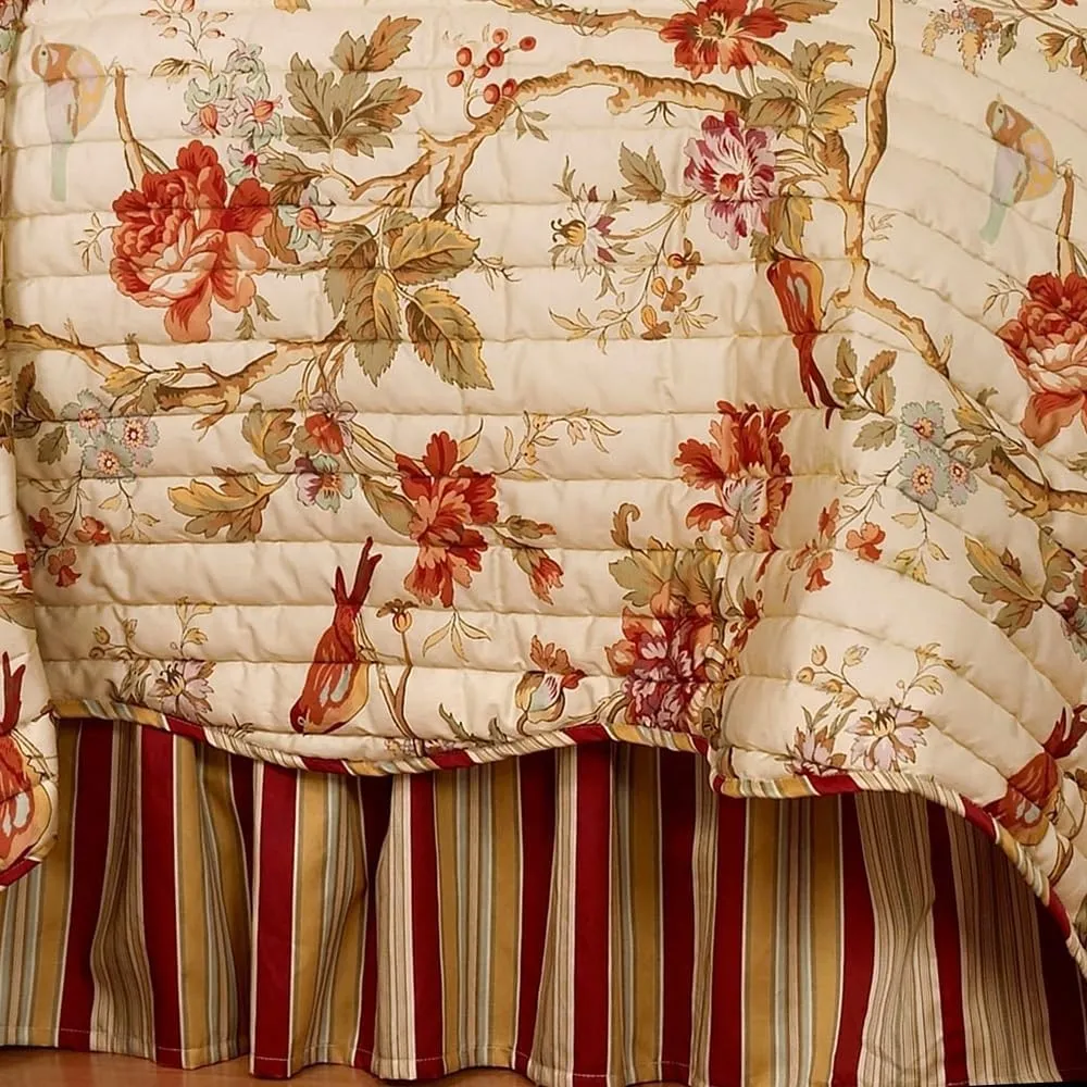 Waverly Charleston Chirp Modern Farmhouse Floral 4-Piece Reversible Quilt Bedspread Set, King, Papaya