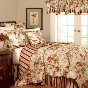 Waverly Charleston Chirp Modern Farmhouse Floral 4-Piece Reversible Quilt Bedspread Set, King, Papaya