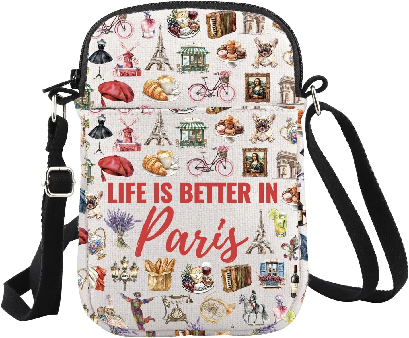 WCGXKO Paris Souvenir Crossbody Bag Paris Themed Gift Life Is Better in Paris Paris Culture Gift for Paris Lover