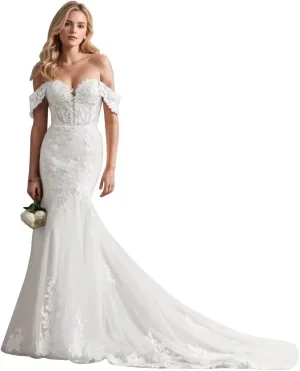 Wchecalino Off Shoulder Satin Wedding Dresses for Bride Long A Line Simple Beach Bridal Gowns