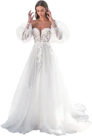 Wchecalino Off Shoulder Satin Wedding Dresses for Bride Long A Line Simple Beach Bridal Gowns