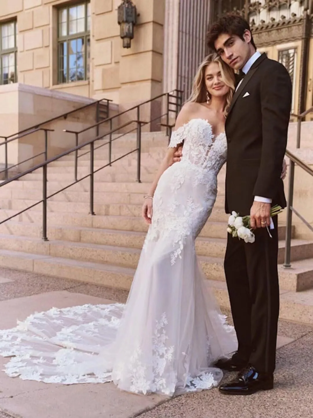 Wchecalino Off Shoulder Satin Wedding Dresses for Bride Long A Line Simple Beach Bridal Gowns
