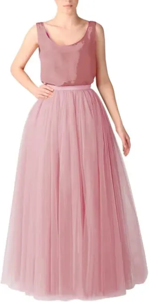 WDPL Wedding Planning A-line Maxi Long Tulle Skirt for Women Foor Length Evening Party Skirts