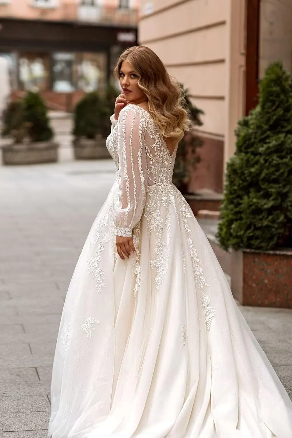 Wedding Dresses for Bride Long Lace Applique Tulle Bridal Gown Boho Beach Wedding Dress