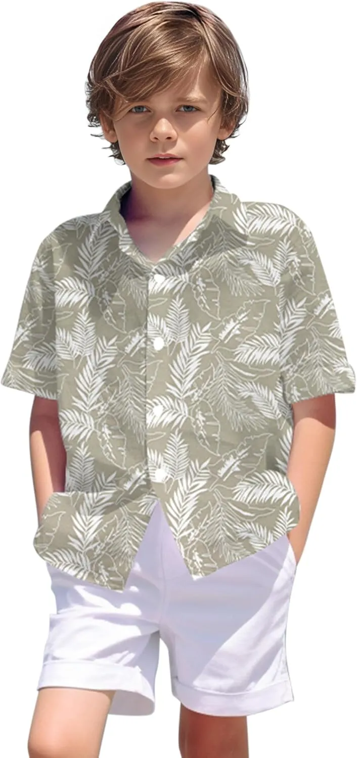 Weecreeture Boy's Button Down Hawaiian Shirt Short Sleeve, Kids Summer Beach Hawaiian Shirts for Boys for 7-14 Years