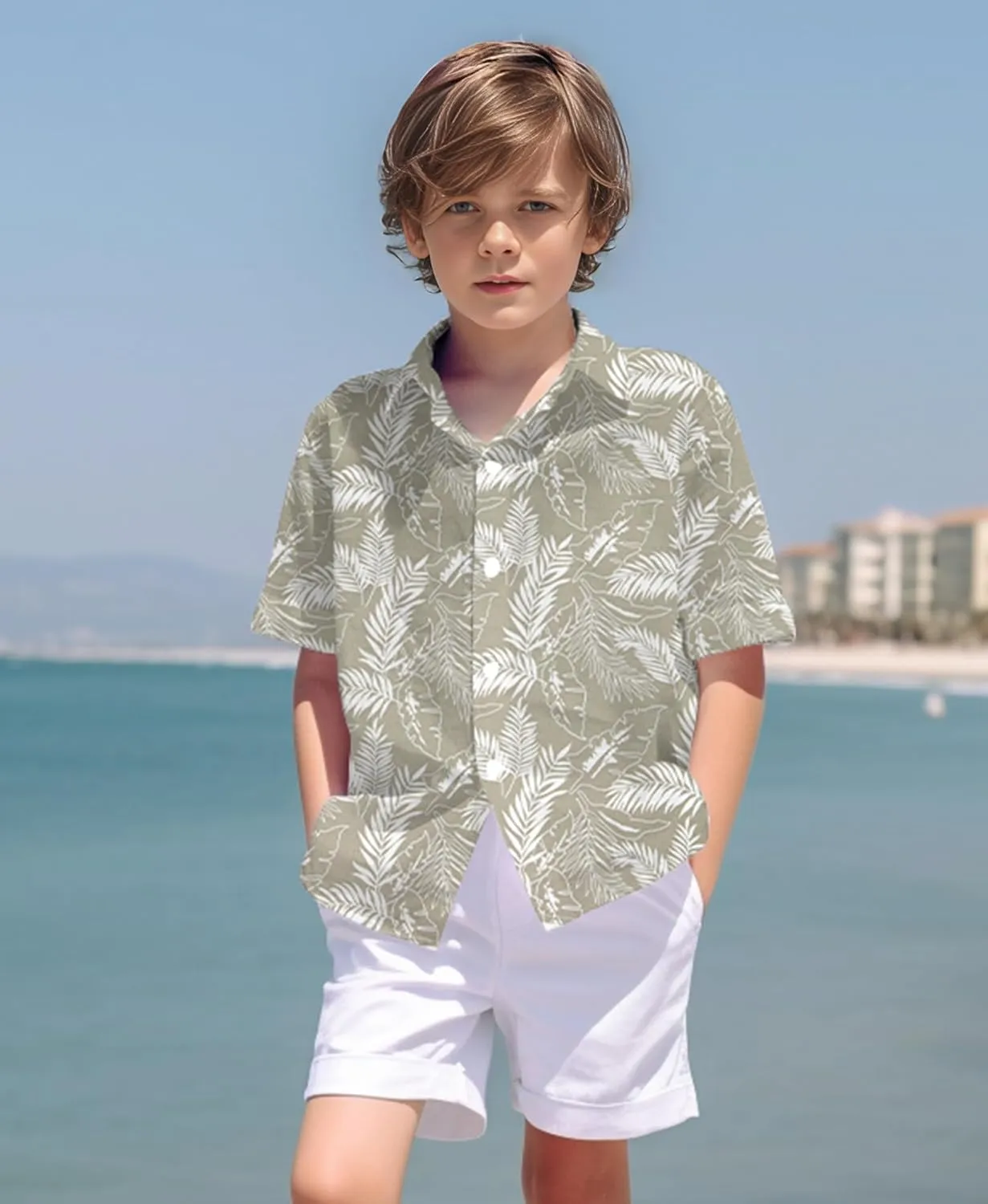 Weecreeture Boy's Button Down Hawaiian Shirt Short Sleeve, Kids Summer Beach Hawaiian Shirts for Boys for 7-14 Years