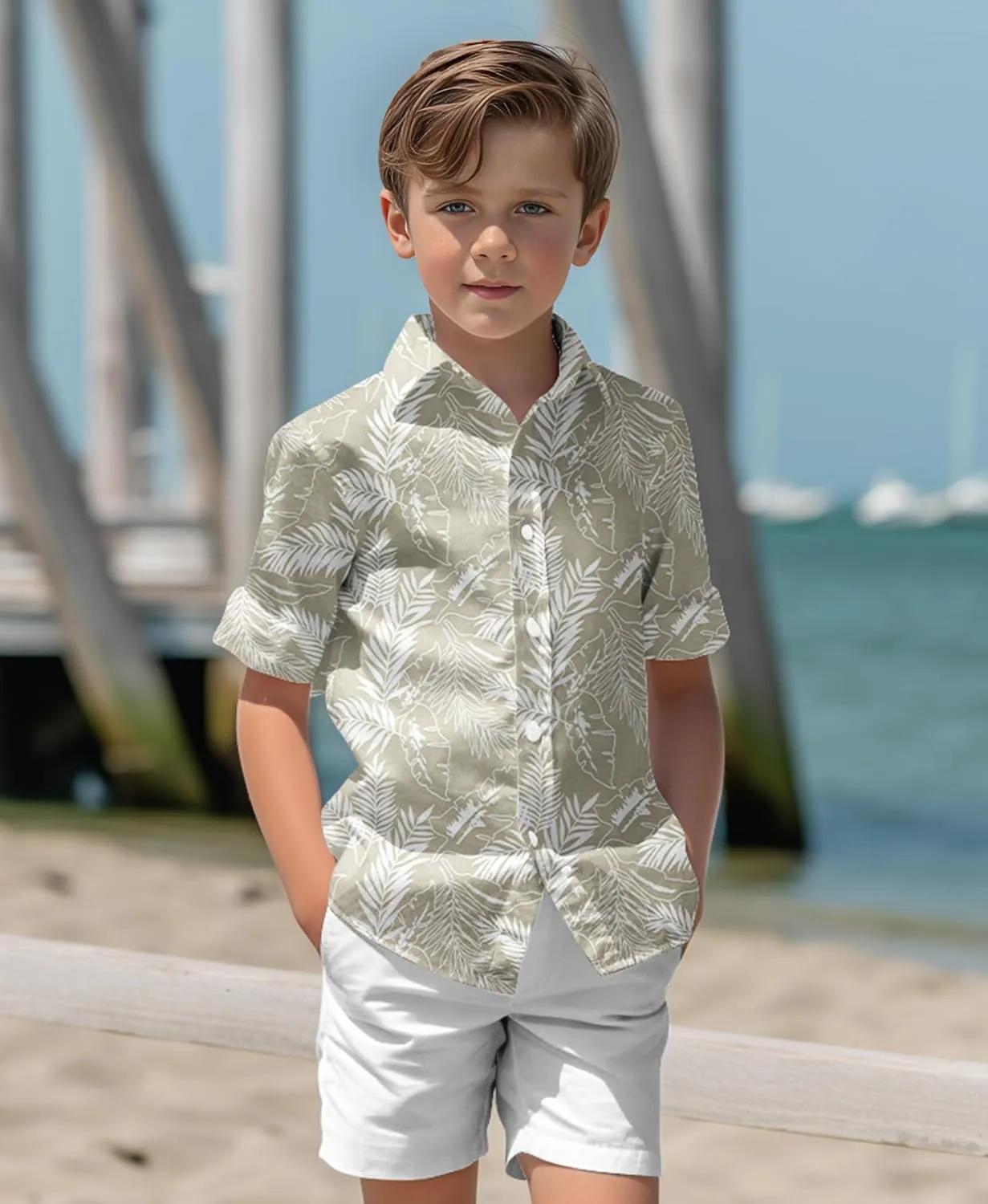 Weecreeture Boy's Button Down Hawaiian Shirt Short Sleeve, Kids Summer Beach Hawaiian Shirts for Boys for 7-14 Years