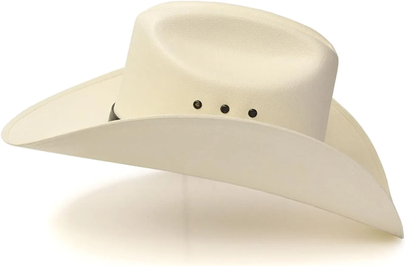 Western Express Natural Straw Cowboy Hat for Men and Women - Cattleman Style with Black Hat Band and Silver Conchos
