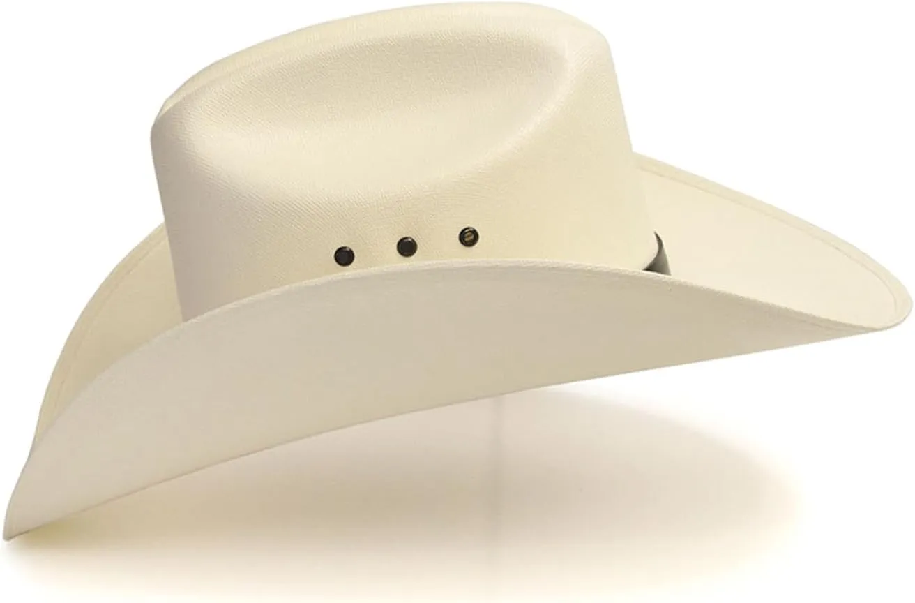 Western Express Natural Straw Cowboy Hat for Men and Women - Cattleman Style with Black Hat Band and Silver Conchos