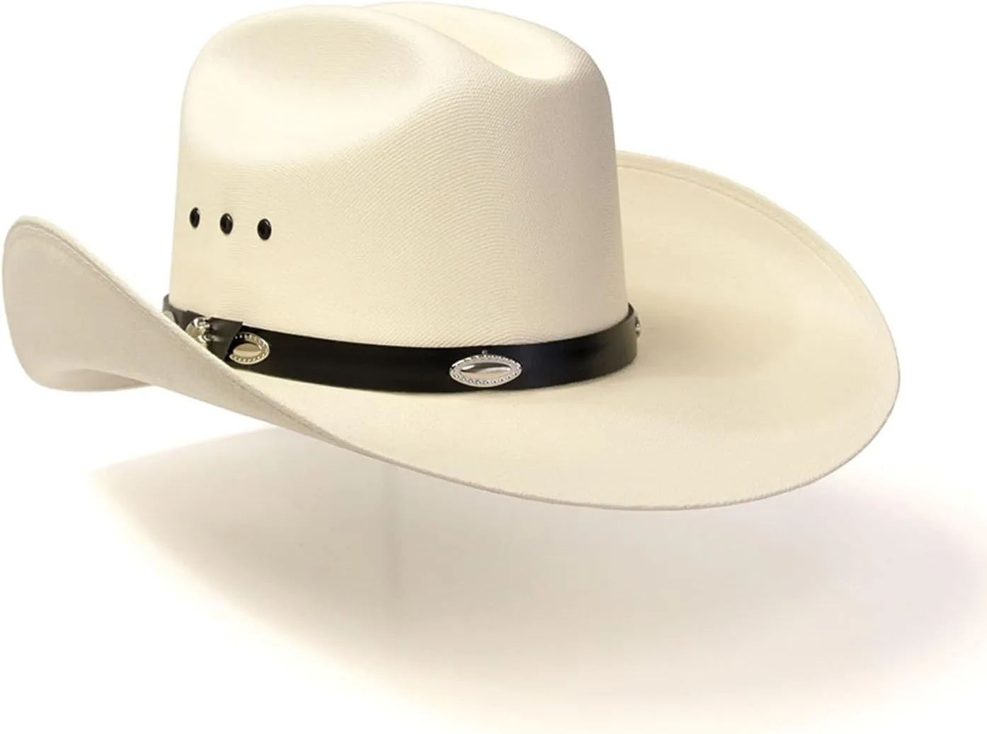 Western Express Natural Straw Cowboy Hat for Men and Women - Cattleman Style with Black Hat Band and Silver Conchos