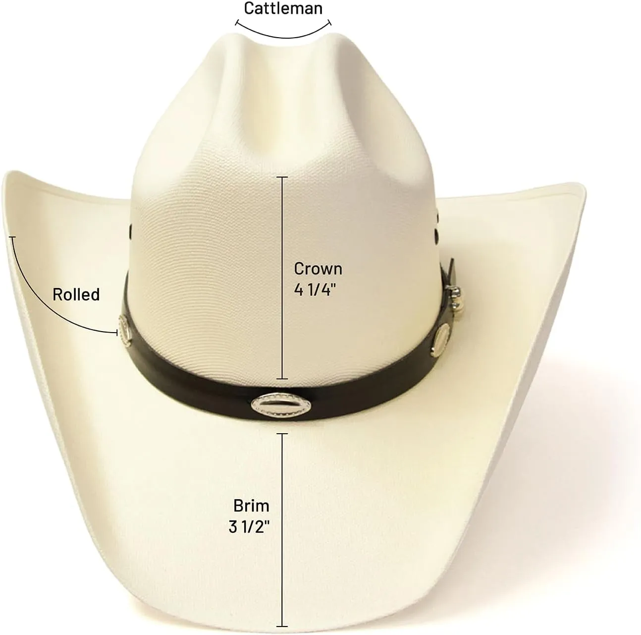 Western Express Natural Straw Cowboy Hat for Men and Women - Cattleman Style with Black Hat Band and Silver Conchos