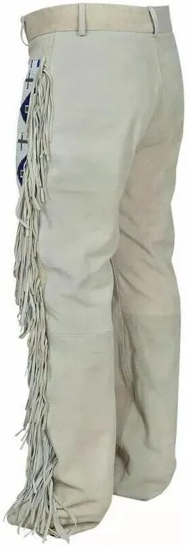 Western Suede Genuine Leather Pant Men Native American Buckskin Fringe Cowboy Pants Reenactment Mountain Trouser