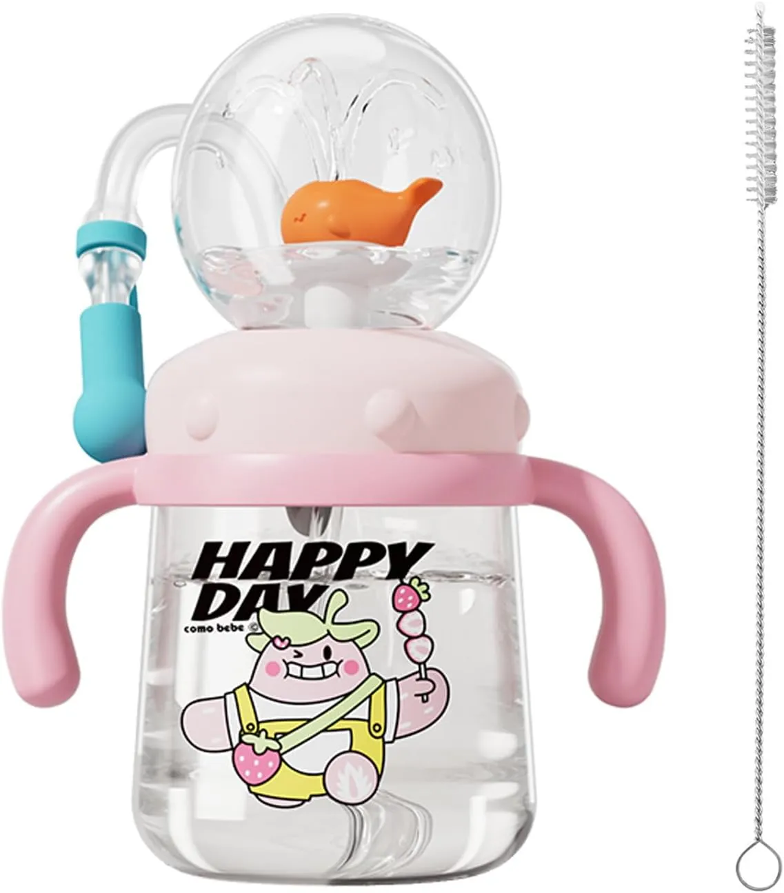 Whale Fountain Tumbler, Spill Proof Straw Cups for Toddlers Interactive Baby Straw Cup & Kids Weighted Sippy Cups, Fun Drinking Cup with Whale Squirt 300ml
