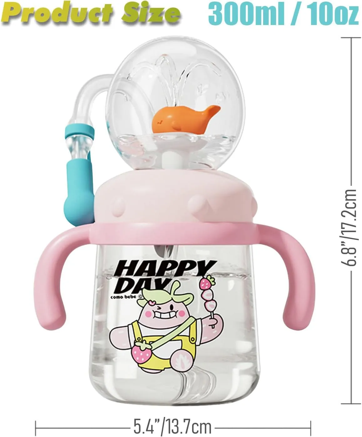 Whale Fountain Tumbler, Spill Proof Straw Cups for Toddlers Interactive Baby Straw Cup & Kids Weighted Sippy Cups, Fun Drinking Cup with Whale Squirt 300ml