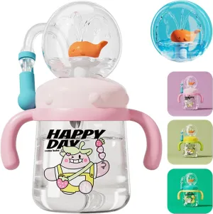 Whale Fountain Tumbler, Spill Proof Straw Cups for Toddlers Interactive Baby Straw Cup & Kids Weighted Sippy Cups, Fun Drinking Cup with Whale Squirt 300ml