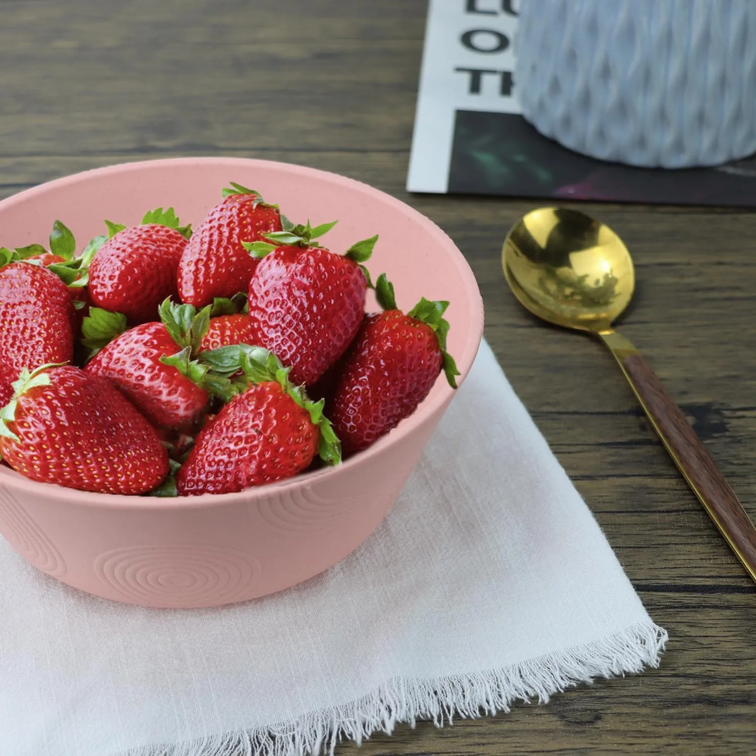 Wheat Straw Bowl Sets with textured pattern,6 PCS Unbreakable Cereal Bowl 36 OZ,Microwave and Dishwasher Safe Bowls,Soup Bowl Sets BPA Free for Salad (sakura pink