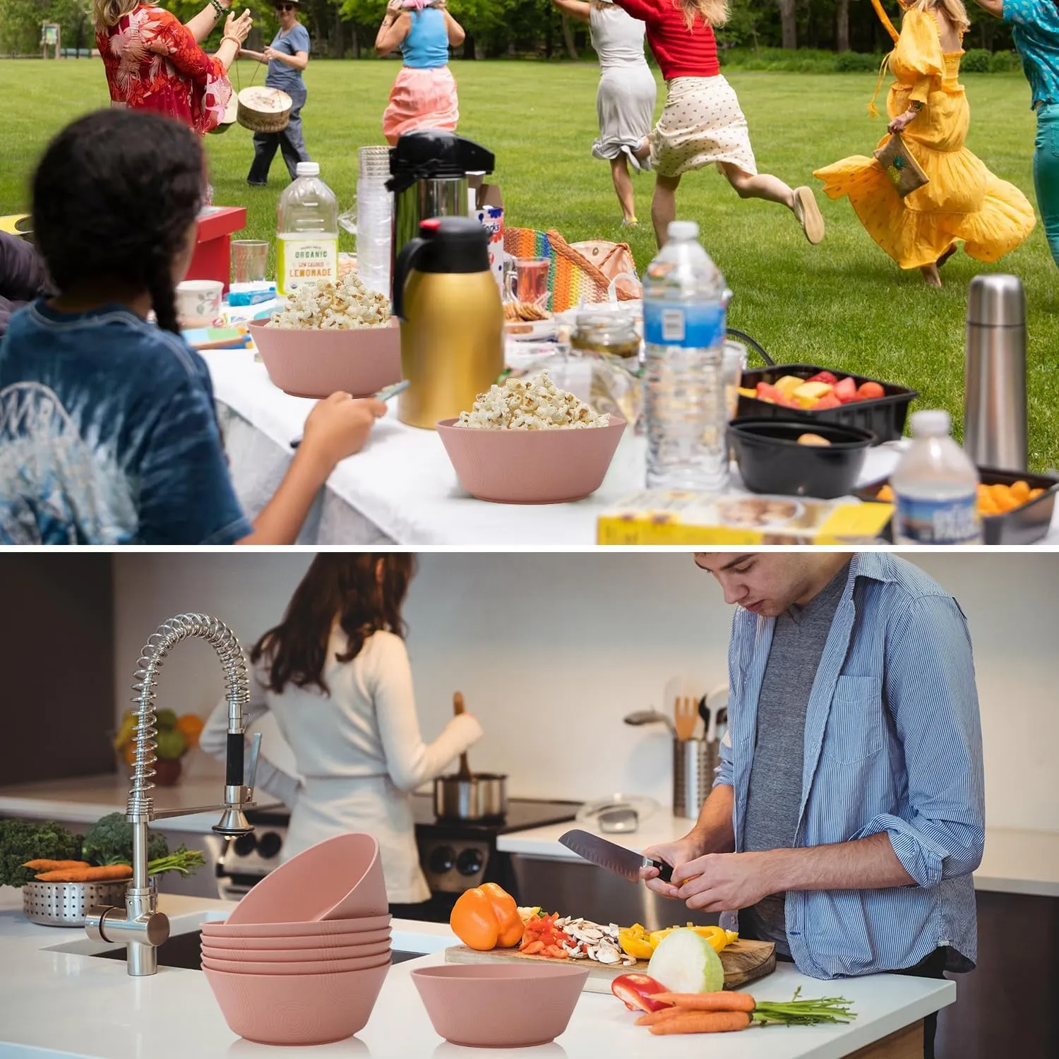 Wheat Straw Bowl Sets with textured pattern,6 PCS Unbreakable Cereal Bowl 36 OZ,Microwave and Dishwasher Safe Bowls,Soup Bowl Sets BPA Free for Salad (sakura pink