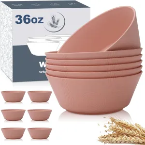 Wheat Straw Bowl Sets with textured pattern,6 PCS Unbreakable Cereal Bowl 36 OZ,Microwave and Dishwasher Safe Bowls,Soup Bowl Sets BPA Free for Salad (sakura pink