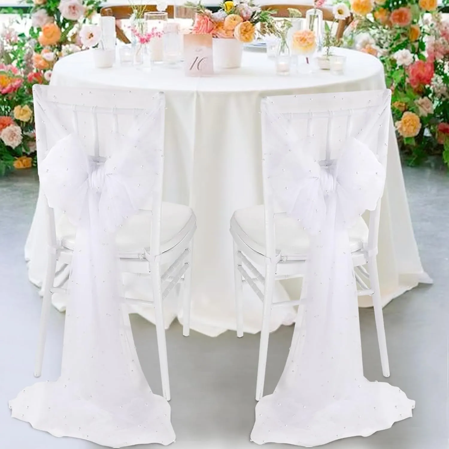 White Tulle Fabric 4 Yards Pearl Beaded Tulle by The Yard for DIY Wedding Dress Half Skirt Party Tablecloth Decor