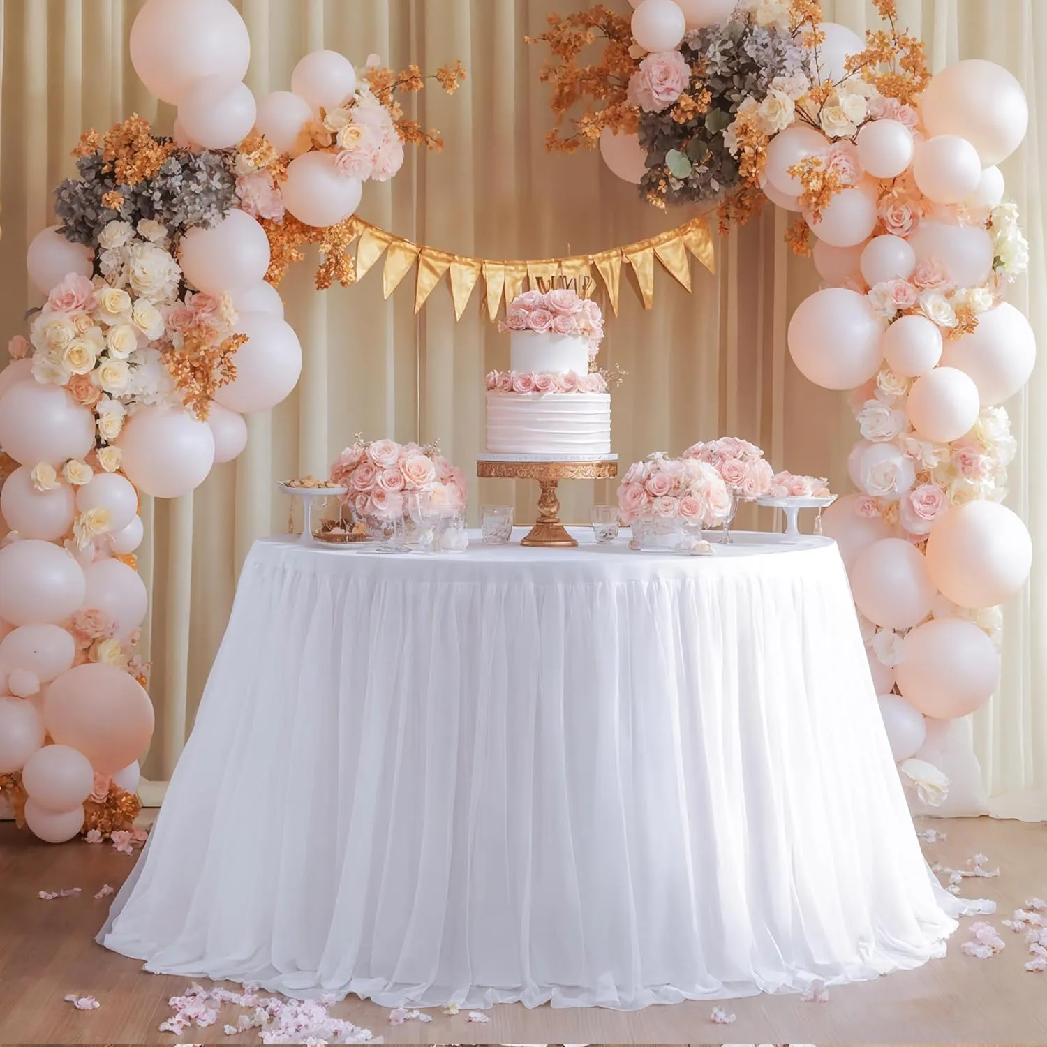 White Tulle Tablecloths 72 Inch Round Tutu Table Skirt Ruffle Spandex White Round Table Cloth Wrinkle Free Stretch Fitted Tulle Cover for Wedding Birthday Baby Bridal Shower Party Cake Decor