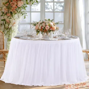 White Tulle Tablecloths 72 Inch Round Tutu Table Skirt Ruffle Spandex White Round Table Cloth Wrinkle Free Stretch Fitted Tulle Cover for Wedding Birthday Baby Bridal Shower Party Cake Decor