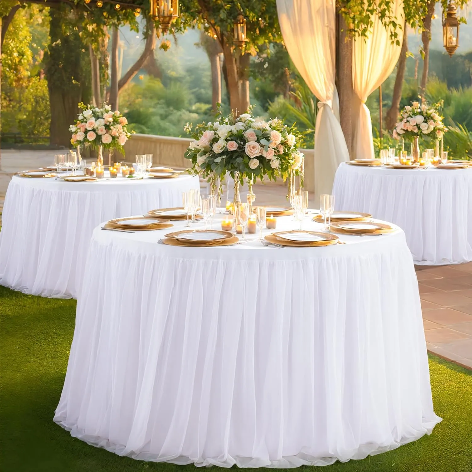 White Tulle Tablecloths 72 Inch Round Tutu Table Skirt Ruffle Spandex White Round Table Cloth Wrinkle Free Stretch Fitted Tulle Cover for Wedding Birthday Baby Bridal Shower Party Cake Decor