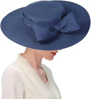 Wide Brim Hats for Women Big Bowknot Formal Occasion Kentucky Cap Lady Wedding Cocktail Party Flat Top Fedoras