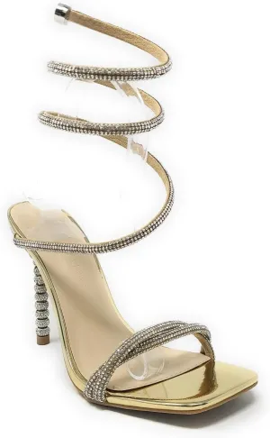 Wild Diva Women's Square Toe Rhinestone Embellished Straps Formal Stiletto High Heels Flair-06