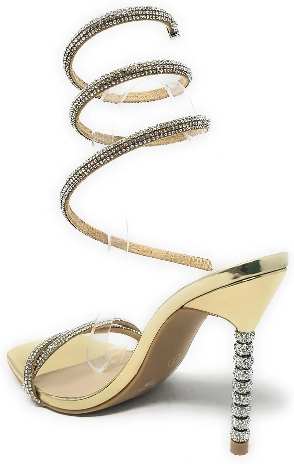Wild Diva Women's Square Toe Rhinestone Embellished Straps Formal Stiletto High Heels Flair-06