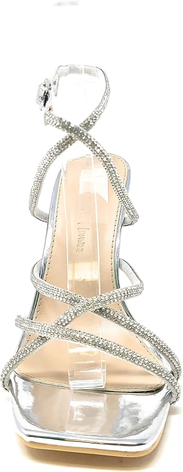 Wild Diva Women's Square Toe Rhinestone Embellished Straps Formal Stiletto High Heels Narala-12
