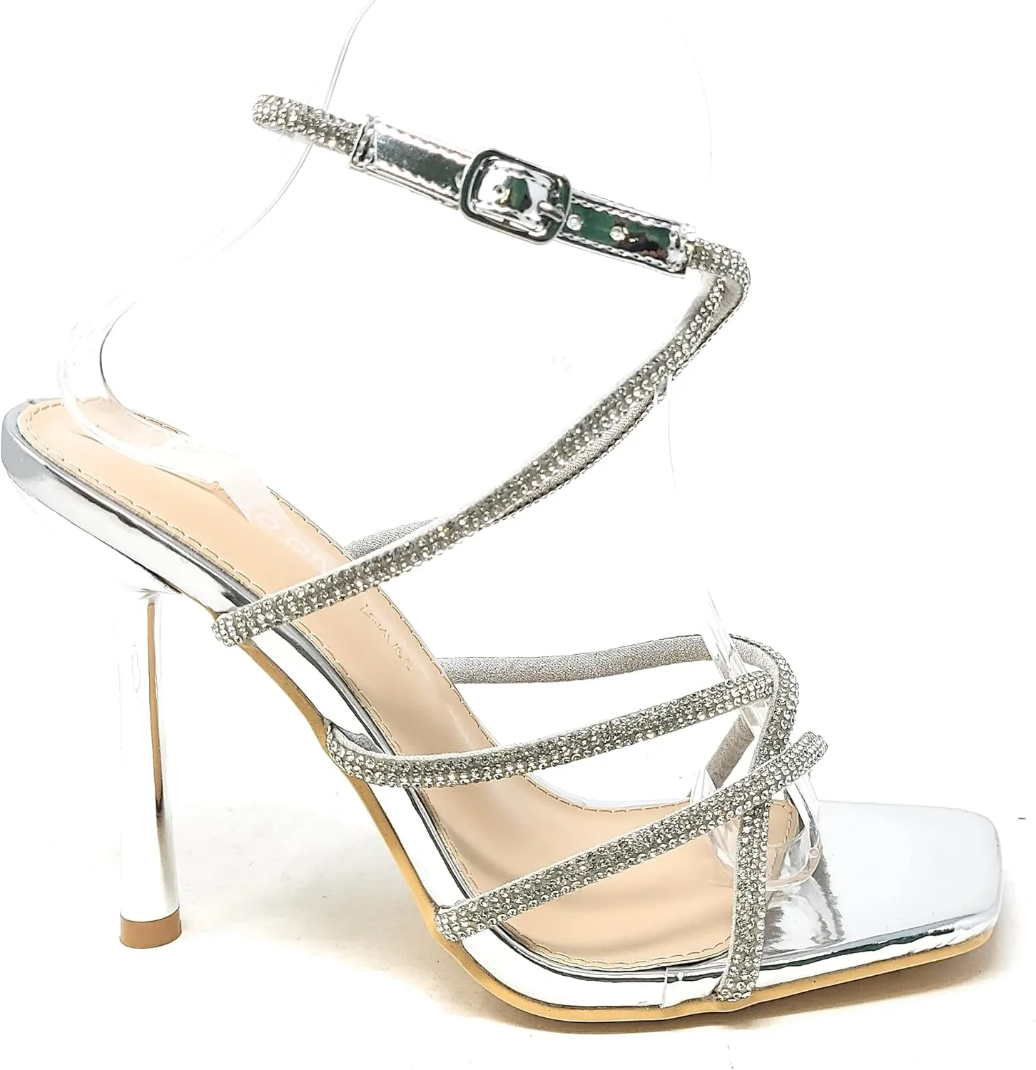 Wild Diva Women's Square Toe Rhinestone Embellished Straps Formal Stiletto High Heels Narala-12