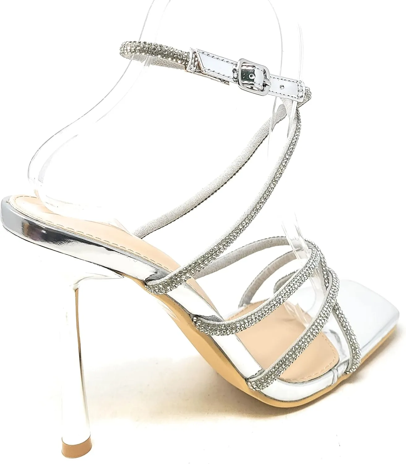 Wild Diva Women's Square Toe Rhinestone Embellished Straps Formal Stiletto High Heels Narala-12
