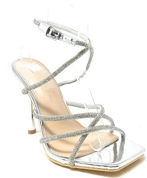 Wild Diva Women's Square Toe Rhinestone Embellished Straps Formal Stiletto High Heels Narala-12