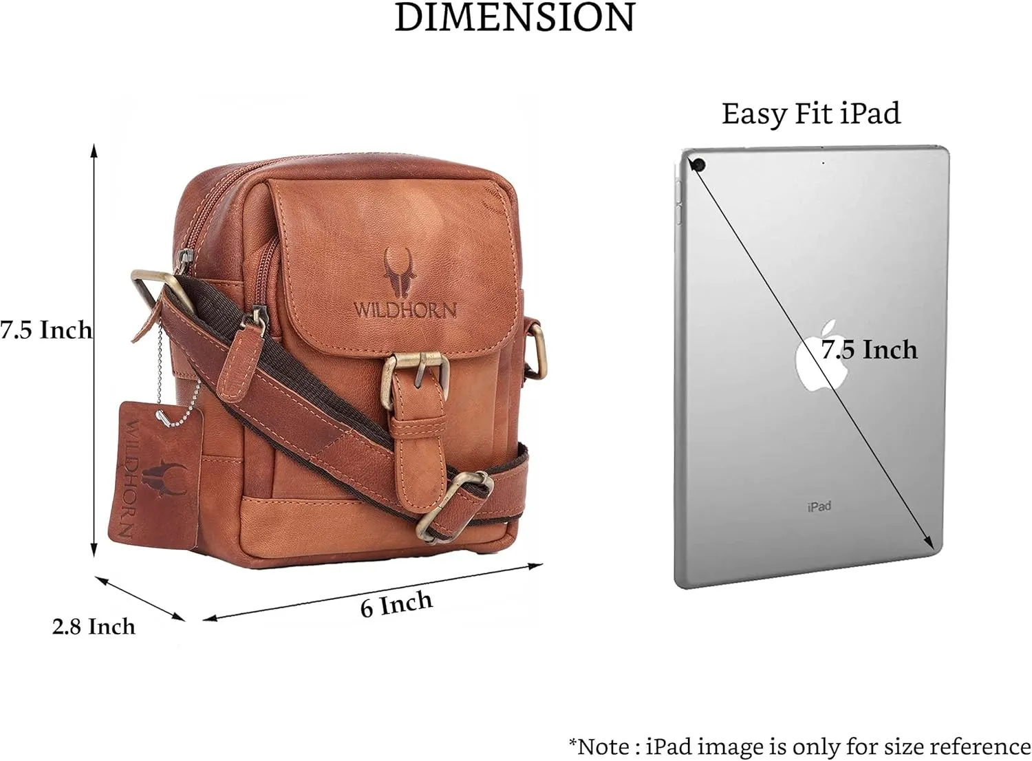 WILDHORN® Original Leather 9 inch Sling Bag for Men I Multipurpose Crossbody Bag I DIMENSION: L- 8 inch H- 9 inch W- 3 inch