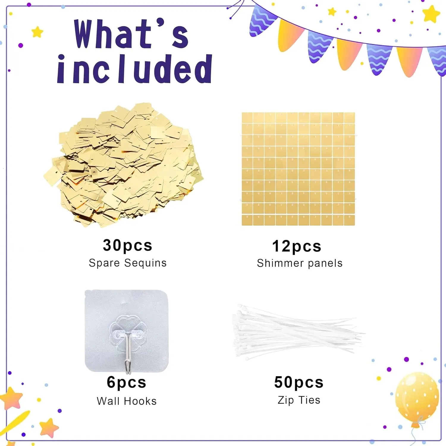 Wokceer Shimmer Wall Panels - 12 Gold Sequin Backdrop for Christmas, Birthday, Wedding, Anniversary & Engagement Parties - Home Decor