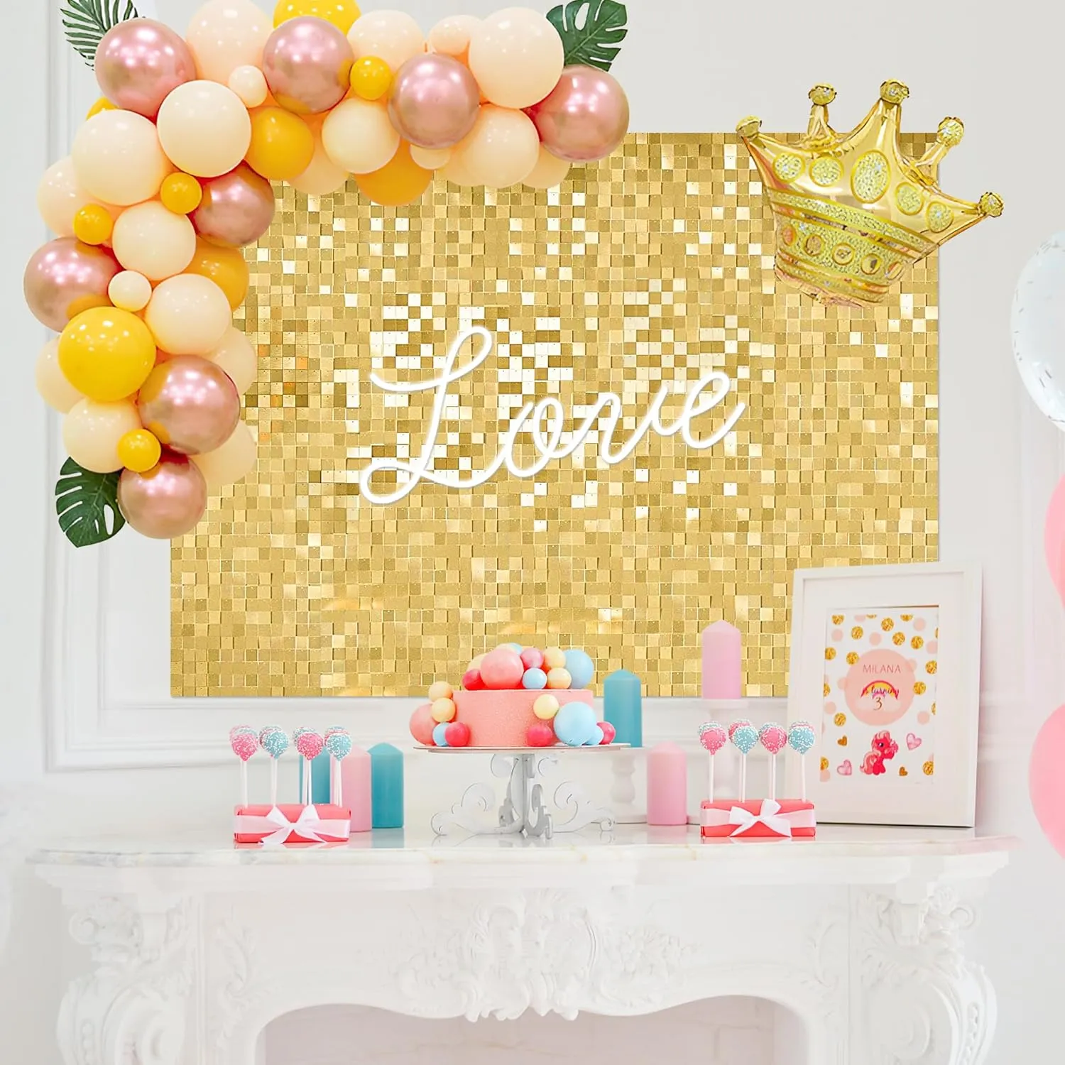 Wokceer Shimmer Wall Panels - 12 Gold Sequin Backdrop for Christmas, Birthday, Wedding, Anniversary & Engagement Parties - Home Decor