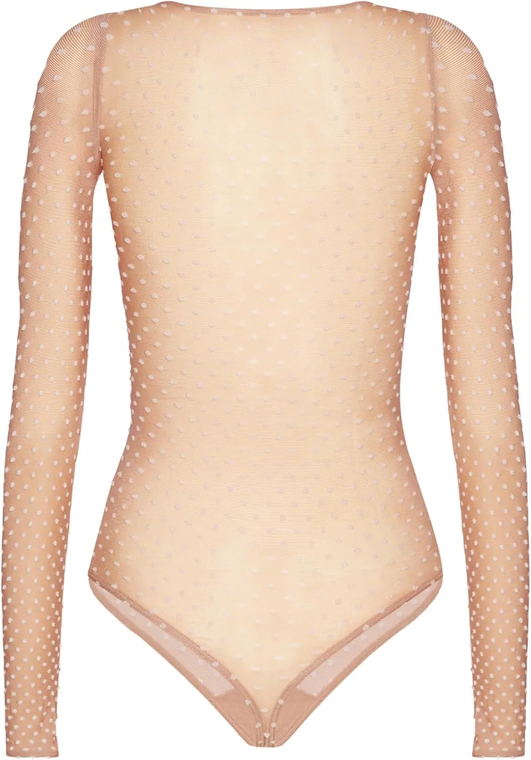 Wolford Dots String Body For Women Slim fit Sheer-Opaque Long Sleeve Bodysuit with 3D Knitted Dot Pattern Straight Neckline
