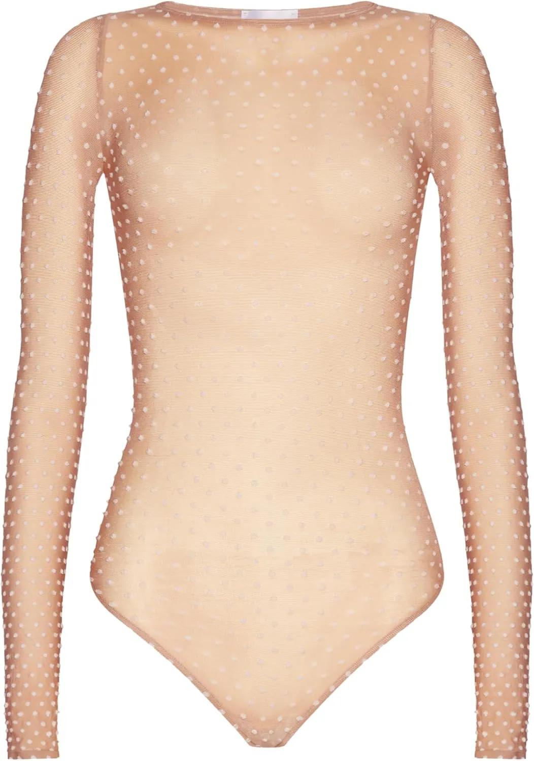 Wolford Dots String Body For Women Slim fit Sheer-Opaque Long Sleeve Bodysuit with 3D Knitted Dot Pattern Straight Neckline