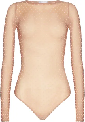 Wolford Dots String Body For Women Slim fit Sheer-Opaque Long Sleeve Bodysuit with 3D Knitted Dot Pattern Straight Neckline