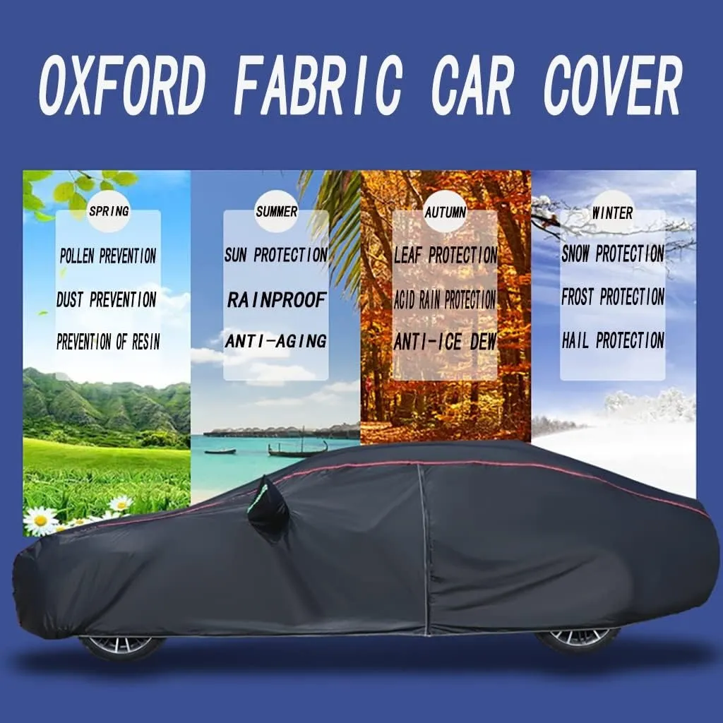 WOLWES Car Covers are Suitable for Karma GS-6 Base/Luxury/Sport 2021-2022 All-Weather Windproof, Snowproof, Rainproof, UV-Protected and Breathable All-Season Universal with Side Door Zip Oxford Cloth