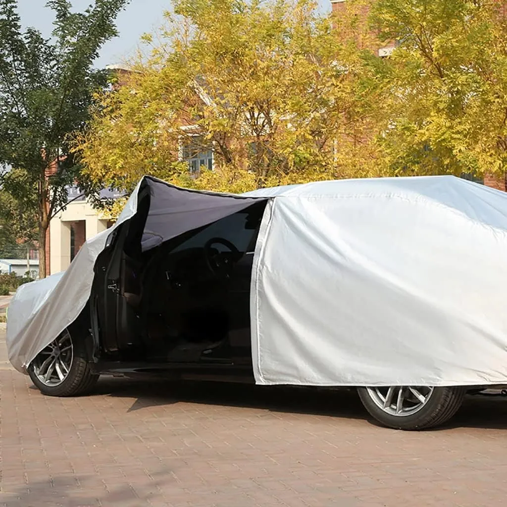 WOLWES Car Covers are Suitable for Karma GS-6 Base/Luxury/Sport 2021-2022 All-Weather Windproof, Snowproof, Rainproof, UV-Protected and Breathable All-Season Universal with Side Door Zip Oxford Cloth