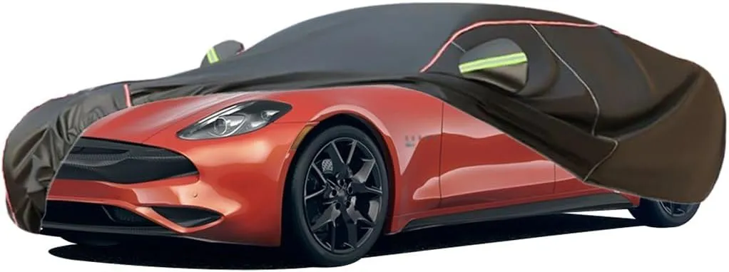 WOLWES Car Covers are Suitable for Karma GS-6 Base/Luxury/Sport 2021-2022 All-Weather Windproof, Snowproof, Rainproof, UV-Protected and Breathable All-Season Universal with Side Door Zip Oxford Cloth