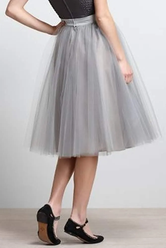 Women 5 Layers Tulle Skirt - Tea Length High Waist Bridal Midi Skirt Tutu forWedding Party Evening