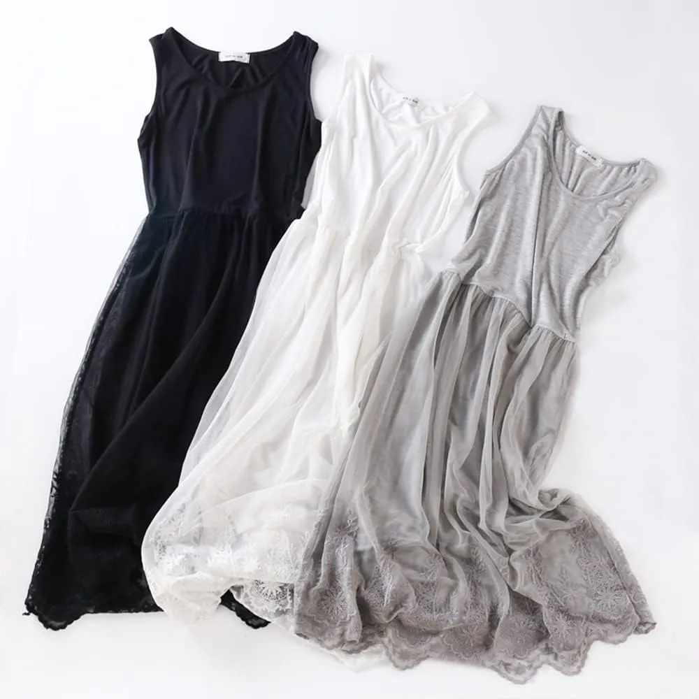 Women Casual Floral Lace Trim Extender Camisole Dress Slip Spaghetti Tank Top for Summer