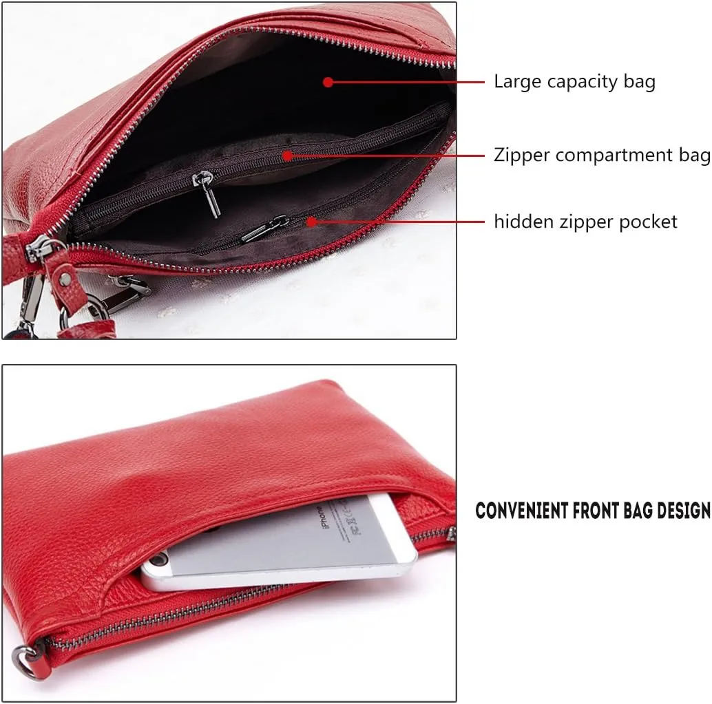 Women Crossbody Bag Genuine Leather Small Clutch Purse Cute Shoulder Bag Zipper Phone Wallet for Ladies