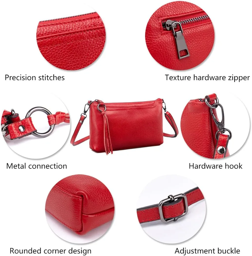 Women Crossbody Bag Genuine Leather Small Clutch Purse Cute Shoulder Bag Zipper Phone Wallet for Ladies