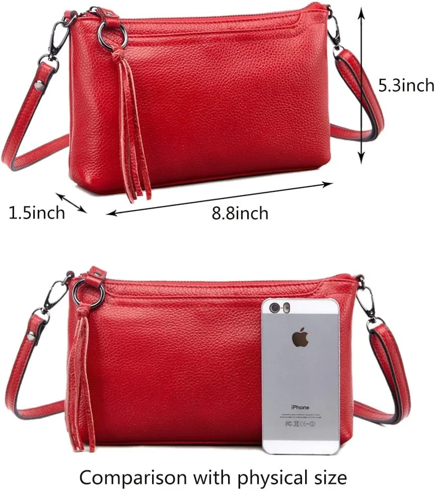Women Crossbody Bag Genuine Leather Small Clutch Purse Cute Shoulder Bag Zipper Phone Wallet for Ladies