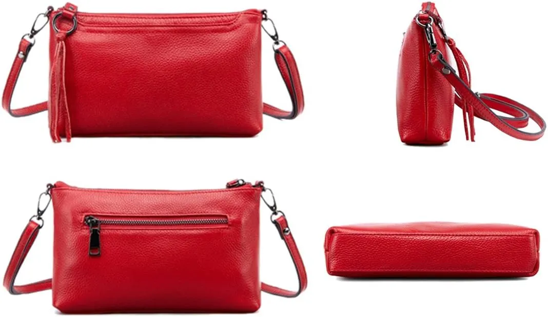 Women Crossbody Bag Genuine Leather Small Clutch Purse Cute Shoulder Bag Zipper Phone Wallet for Ladies