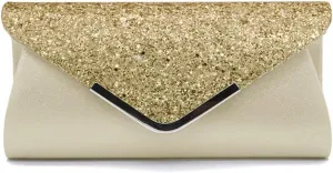 Women Envelope Clutch Bag Sequins Evening Bag Shiny Handbag with Detachable Chain Bridal Wedding Purse