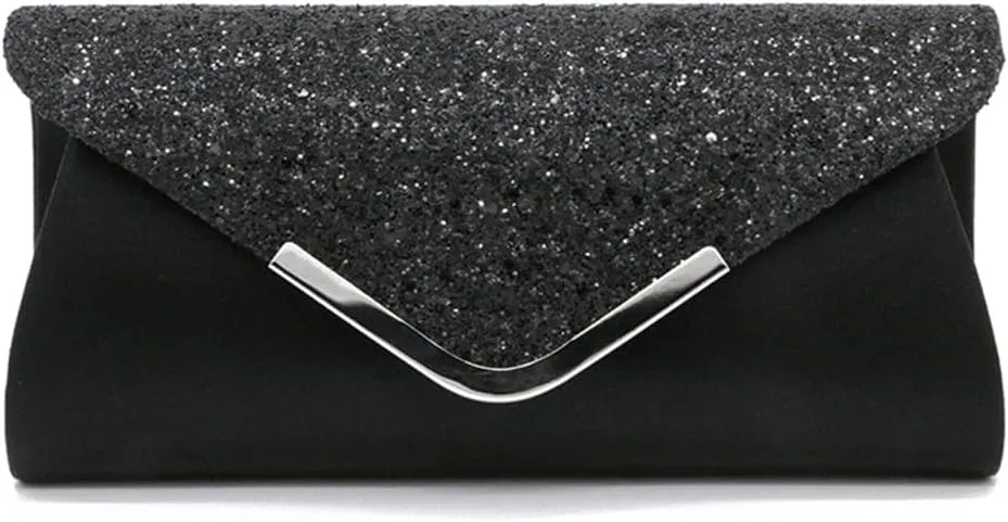 Women Envelope Clutch Bag Sequins Evening Bag Shiny Handbag with Detachable Chain Bridal Wedding Purse
